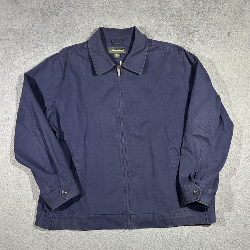 Eddie Bauer full zip canvas bomber Harrington jacket men's XL navy blue #2512